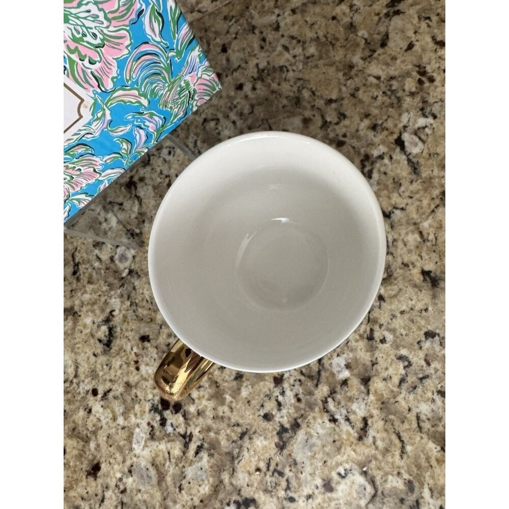 Lilly Pulitzer Coffee Mug Tea Blue Green Floral Gold Handle 12 Oz. NEW - Picture 3 of 4
